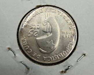 Lot #137 1953 Cuba 25 Centavos Silver Coin (.900 Fine) | Vintage Cuban World Coin – Estate Find
