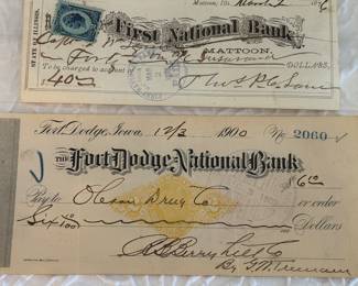 Lot #20 Antique American Banking Documents – 19th-Century Checks & U.S. Treasury Payment
