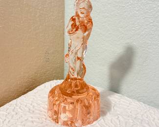 Lot #62 Art Deco “Bashful Charlotte” Pink Glass Flower Frog – Figural Design