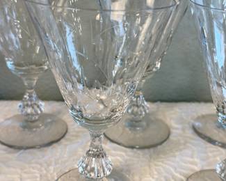 Lot #353 Duncan & Miller “Willow” Cut Crystal Water Goblets – Set of Seven Vintage Stemmed Glasses