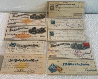 Lot #20 Antique American Banking Documents – 19th-Century Checks & U.S. Treasury Payment