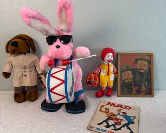 Lot #388 Vintage Pop Culture Lot – Ronald McDonald Figure, Energizer Bunny, McGruff the Crime Dog, Clons! , MAD Magazine