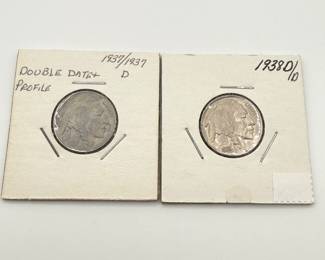 Lot #75 Buffalo Nickel Pair | 1937-D & 1938-D Denver Mint | Collector-Noted Double Date / Profile | Estate Coin Lot