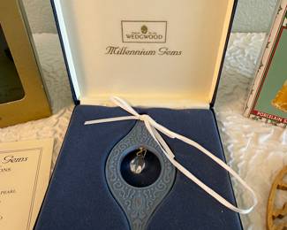 Lot #365 Collectible Christmas Ornaments Lot – Waterford Crystal, Wedgwood Millennium Gems & Porcelain Santa