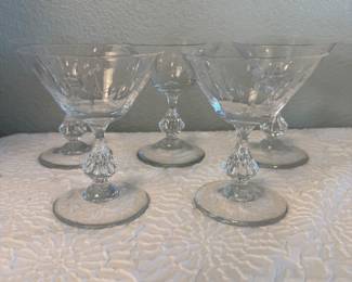 Lot #352 Duncan & Miller Cut Crystal Coupe Glasses – Set of Five Vintage Cocktail & Champagne Stems