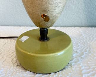 Lot #53 Mid-Century Style Table Lamp with Fiberglass Shade & Green Ceramic Base