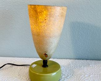 Lot #53 Mid-Century Style Table Lamp with Fiberglass Shade & Green Ceramic Base