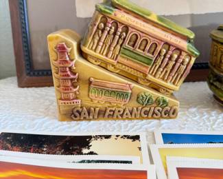 Lot #37 Framed Golden Gate Bridge Artwork with San Francisco Souvenirs & Ephemera Lot Including Cable from the Bridge!