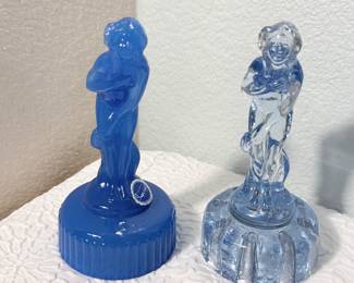 Lot #63 Art Deco “Bashful Charlotte” Coordinating Flower Frog Pair – Imperial Glass & Cambridge Glass