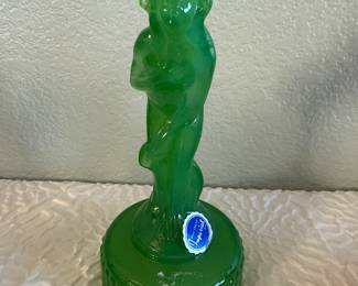 Lot #57 Art Deco “Bashful Charlotte” Green Glass Flower Frog by Imperial Glass – Figural Design apx 6" Tall