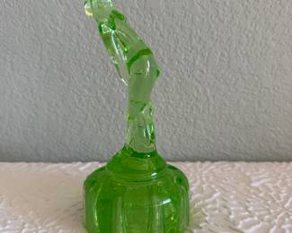 Lot #55 Rare Uranium Glass Venus or "Bashful Charlotte" Flower Frog – Vaseline Glass Figural Flower Frog