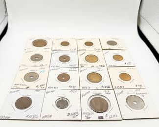 Lot #180 Vintage French Holed Coin Collection – 1911–1922 France Centimes & Francs | WWI Era World Coins