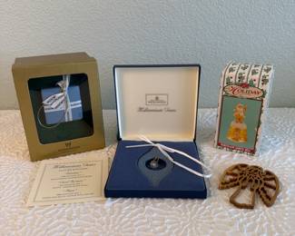 Lot #365 Collectible Christmas Ornaments Lot – Waterford Crystal, Wedgwood Millennium Gems & Porcelain Santa