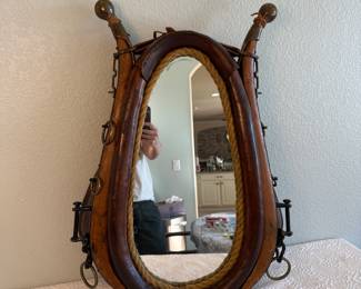 Lot #444 Vintage Wooden Ox Yoke Mirror – Rustic Farmhouse & Western Wall Décor Statement Piece