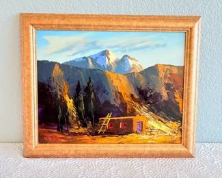 Lot #449 “Near Española” – Original Acrylic Painting by Werner Schrieber, Framed Southwestern Landscape Art