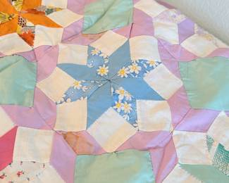 Lot #386 Vintage Hand-Pieced Quilt Top – Pastel Patchwork – Unfinished Quilt Ready to Complete