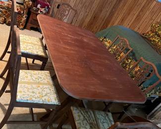 Dining Table + 6 chairs. Table 42"W, 64"L. Chairs 38"H, 20"W, 20"D