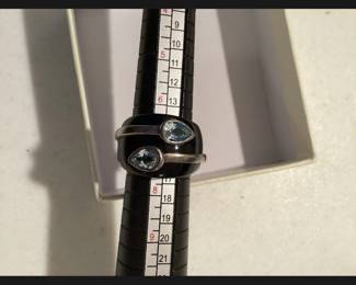 Sterling Silver Black Onyx and Blue Topez Dome Ring Size 7 $28.00