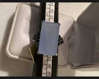 Sterling Silver Large Blue Stone and Spinel Ring Size 7 $32.00