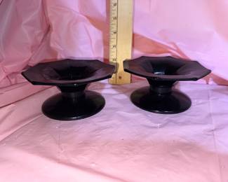 2 Black Glass Candleholders $12.00