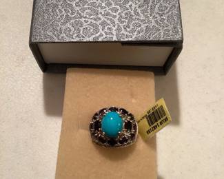 Sterling Silver Turquoise and Purple Stone Ring Size 7 $22.00