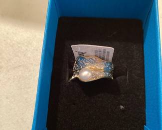 JTV White Cultured Freshwater Pearl Rhodium & 18K over Sterling Silver Size 7 $28.00