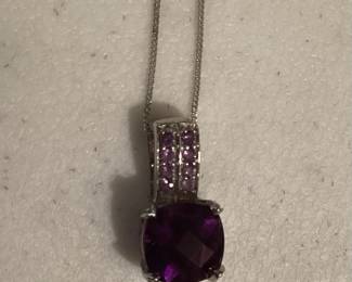 Sterling Silver Purple Stone Pendant Necklace $30.00