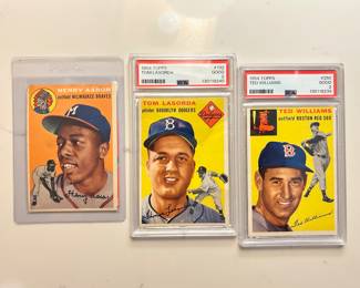 Authentic 1954 Topps baseball cards...  Hank Aaron, Tom Lasorda, and Ted Williams
