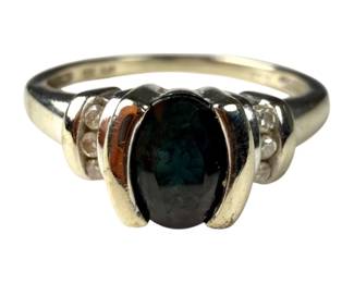 10K White Gold Blue Sapphire and Diamond Ring