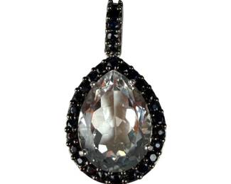 Sterling Silver White Topaz ang Balck Spinel Pendant