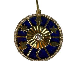 14K Yellow Gold Lapis Lazuli and Diamond Lucky Pendant