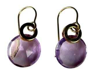 14K Yellow Gold Amethyst Drop Earrings