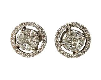 18K White Gold Diamond Cluster Earrings