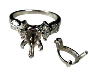 14K White Gold Diamond Ring Semi Mount and Blank Pear Head