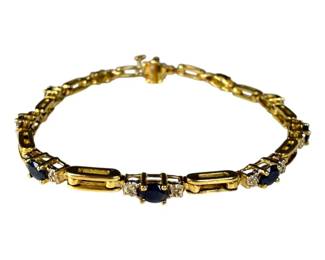 14K Yellow Gold Sapphire and Diamond Link Bracelet
