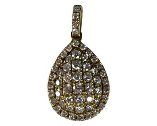 14K Yellow Gold Pear Shaped Pave Diamond Pendant