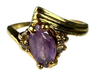 10K Yellow Gold Amethyst and Diamond Ring