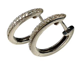 14K White Gold Double Row Diamond Oval Hoop Earrings