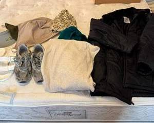 Lot 116  Womens Clothing  Accessories Lot  Larry Levine Jacket, New Balance Shoes, Birkenstock Sandals, Hats  Cozy Layers