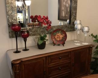 Mirror, side board, candle holders 