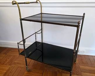 Vintage French Neoclassical Bar Car w/Black Glass