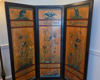 Beautiful Painted Wood Panel Folding Screen