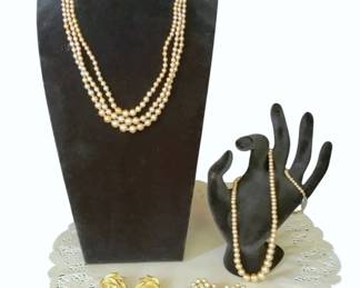 Vintage Faux Pearl Necklaces * Vintage Clip On Earrings * Trudeau
