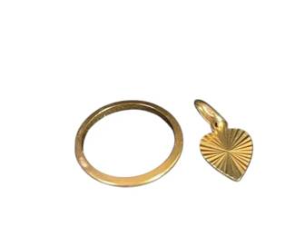 14K Gold Ring Band & Heart Pendant Or Charm * Weight = 2.22g
