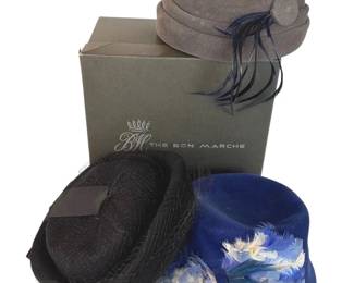 3 Vintage Ladies Hats * The Bon Marche Seattle * Eva Mae Modes * Henry Pollak * Corona
