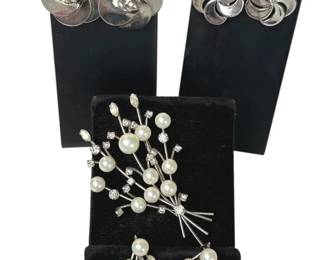 3 Pairs Clip on Earrings * 2 925 Mexico Sterling Silver 40.54g * One Silver tone
