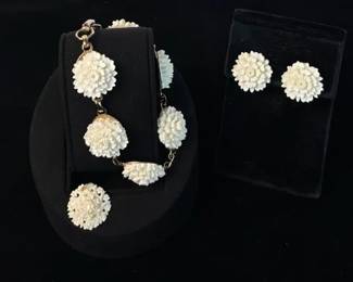 Fine Detail White Floral Design Bracelet * Clip on Earrings * Pendant
