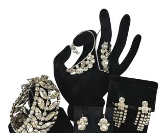 Vintage Clear Rhinestone Bracelet and Cuff * Screw Back Earrings
