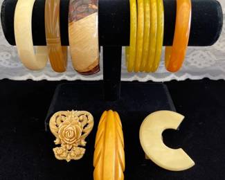 Bakelite & More Bracelets, Pin, Shoe Clip
