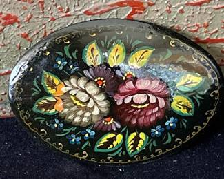 Vintage Hand Painted Russian Lacquer Brooch

